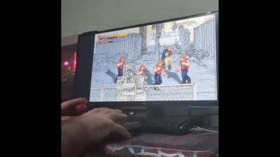 A screenshot from video footage of earliest days of Mayhem Brawler